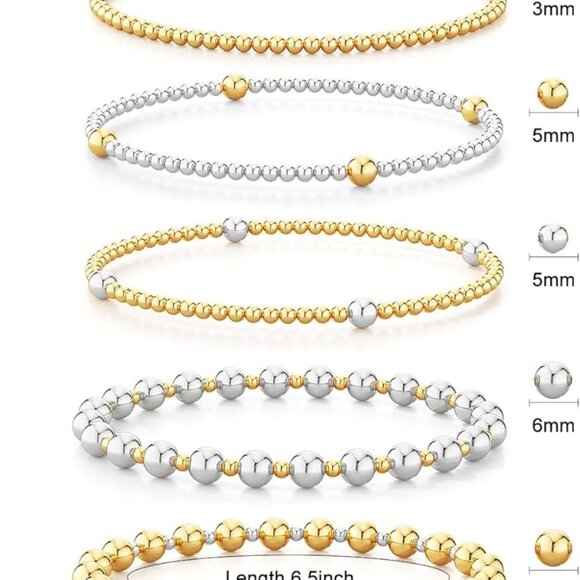 Layered Beaded Bracelets Set Gold Silver Plated Dainty Stretch Jewelry Gift - Picture 5 of 8